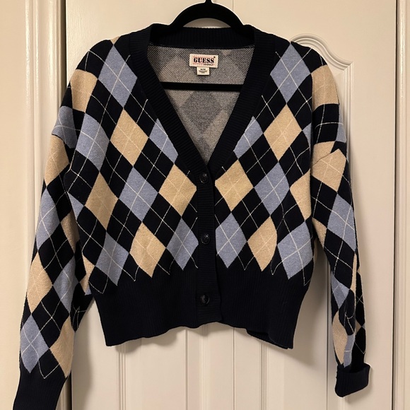 Guess - blue checkered v-neck cardigan - size M - Picture 1 of 3